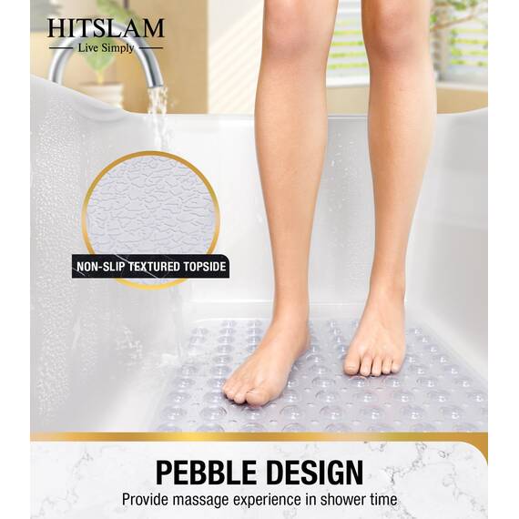 HITSLAM Badewannenmatte rutschfest, 101 x 40cm Extra Lange Antirutschmatte Badewanne, Duschmatte rutschfest BPA Frei, Schimmelresistent & Maschinenwaschbar Badematte, Transparent