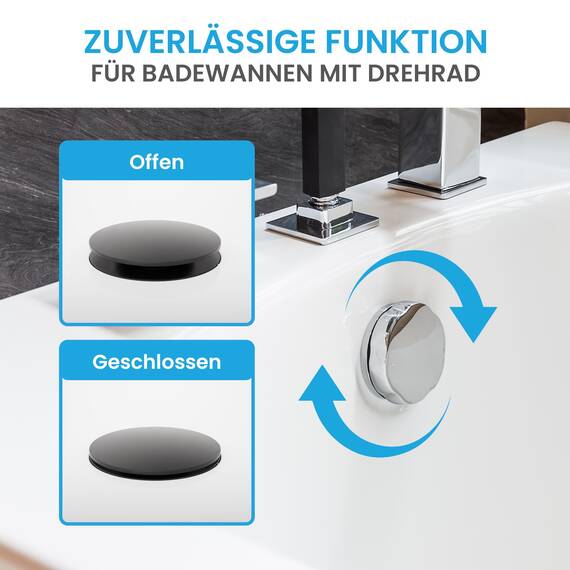 Bächlein Universal Badewannenstöpsel - Abfluss-Stopfen [PVD Schwarz]