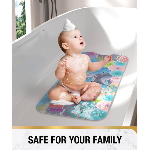 HITSLAM Badewannenmatte rutschfest Kinder, 101x40cm Extra Lange Antirutschmatte Badewanne Kinder, Duschmatte rutschfest Baby, Schimmelresistent & Maschinenwaschbar Badematte, Meerjungfrau