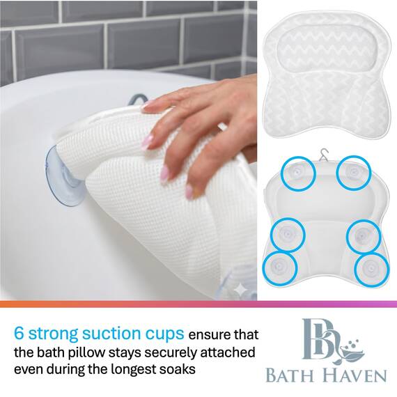 Bath Haven Badewannenkissen Luxuriöses Nackenkissen Badewanne, Wannenkissen - Schnell Trocknendes Badekopfkissen, Maschinenwaschbar - Inklusive Waschbeutel Und Reisetasche – Weiß Flucht