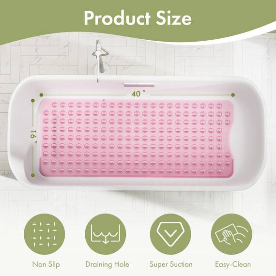 AmazerBath Duschmatte, rutschfest, 101,6 x 40,6 cm, Duschkabinenmatten mit Saugnäpfen und Abflusslöchern, rutschfeste Badematte für ältere Menschen und Kinder, transparentes Rosa