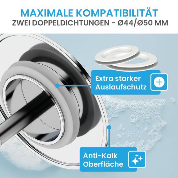 Bächlein Universal Badewannenstöpsel - ⌀ 7,2 cm Stöpsel für Badewanne [Chrom] - Abfluss-Stopfen aus Messing inkl. Ersatzdichtung - Für Fast Jede handelsübliche Badewanne