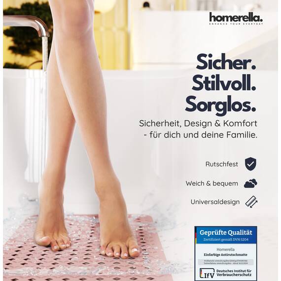 homerella® Badewannenmatte rutschfest 88x39cm, INKL. HAKEN, Rutschfeste Badematte BPA frei, Duschmatte rutschfest, Antirutschmatte Badewanne, Rutschmatte Badewanne, schimmelresistent&maschinenwaschbar