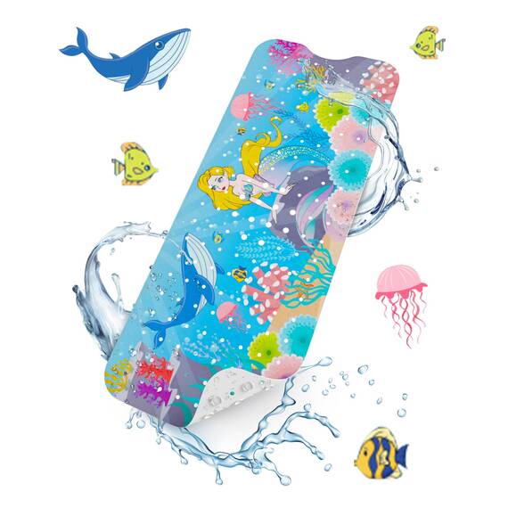 HITSLAM Badewannenmatte rutschfest Kinder, 101x40cm Extra Lange Antirutschmatte Badewanne Kinder, Duschmatte rutschfest Baby, Schimmelresistent & Maschinenwaschbar Badematte, Meerjungfrau