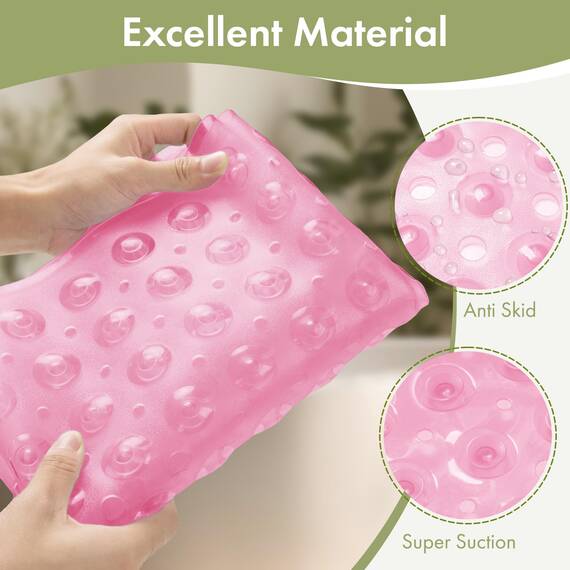 AmazerBath Duschmatte, rutschfest, 101,6 x 40,6 cm, Duschkabinenmatten mit Saugnäpfen und Abflusslöchern, rutschfeste Badematte für ältere Menschen und Kinder, transparentes Rosa