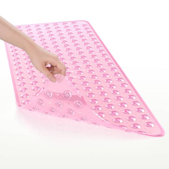 AmazerBath Duschmatte, rutschfest, 101,6 x 40,6 cm, Duschkabinenmatten mit Saugnäpfen und Abflusslöchern, rutschfeste Badematte für ältere Menschen und Kinder, transparentes Rosa