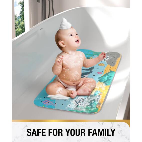HITSLAM Badewannenmatte rutschfest Kinder, 101x40cm Extra Lange Antirutschmatte Badewanne Kinder, Duschmatte rutschfest Baby, Schimmelresistent & Maschinenwaschbar Badematte, Wal