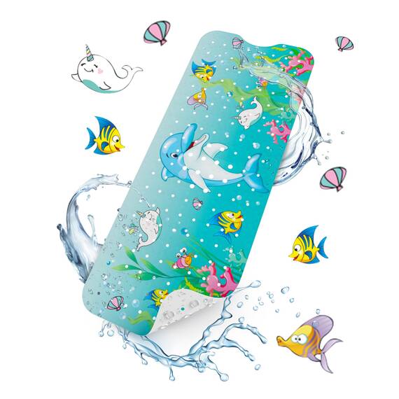 HITSLAM Badewannenmatte rutschfest Kinder, 101x40cm Extra Lange Antirutschmatte Badewanne Kinder, Duschmatte rutschfest Baby, Schimmelresistent & Maschinenwaschbar Badematte, Delfin
