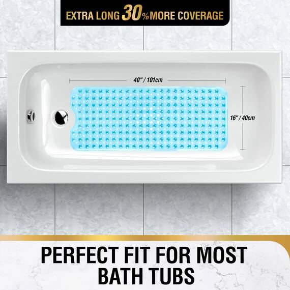 HITSLAM Badewannenmatte rutschfest, 101 x 40cm Extra Lange Antirutschmatte Badewanne, Duschmatte rutschfest BPA Frei, Schimmelresistent & Maschinenwaschbar Badematte, Blau