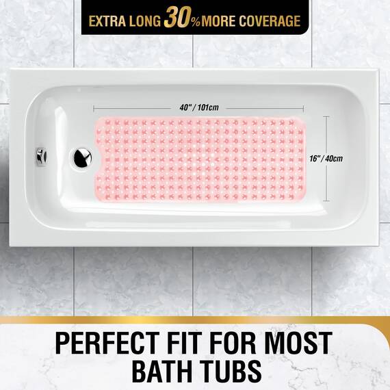 HITSLAM Badewannenmatte rutschfest, 101 x 40cm Extra Lange Antirutschmatte Badewanne, Duschmatte rutschfest BPA Frei, Schimmelresistent & Maschinenwaschbar Badematte, Rosa