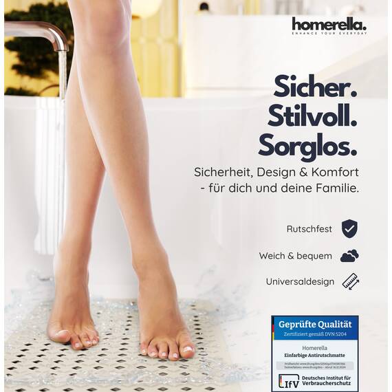 homerella® Badewannenmatte rutschfest 88x39cm, INKL. HAKEN, Rutschfeste Badematte BPA frei, Duschmatte rutschfest, Antirutschmatte Badewanne, Rutschmatte Badewanne, schimmelresistent&maschinenwaschbar