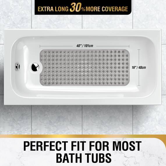 HITSLAM Badewannenmatte rutschfest, 101 x 40cm Extra Lange Antirutschmatte Badewanne, Duschmatte rutschfest BPA Frei, Schimmelresistent & Maschinenwaschbar Badematte, Grau