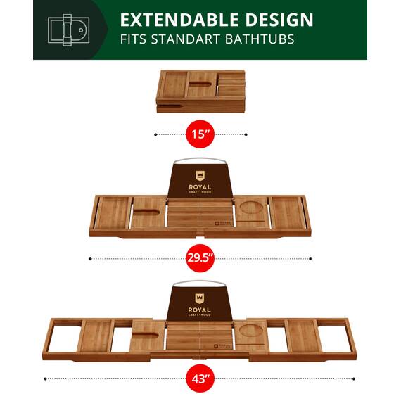 ROYAL CRAFT WOOD Badewannenablage aus Bambus, inkl. Seifenhalter, Braun