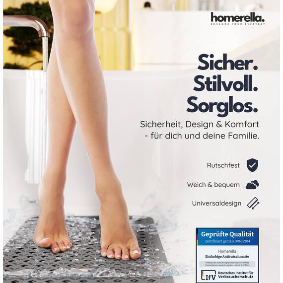 homerella® Badewannenmatte rutschfest 88x39cm, INKL. HAKEN, Rutschfeste Badematte BPA frei, Duschmatte rutschfest, Antirutschmatte Badewanne, Rutschmatte Badewanne, schimmelresistent&maschinenwaschbar