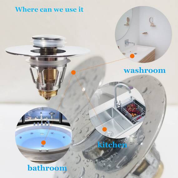 QYHNYJF Waschbeckenstopfen, universeller Pop-Up-Badezimmer-Ablaufstopfen, für 2,8-3,8 cm US-Standard-Ablauflöcher, mit Haarfänger, Anti-Verstopfung, Badezimmer-Abflusssieb (Silber)