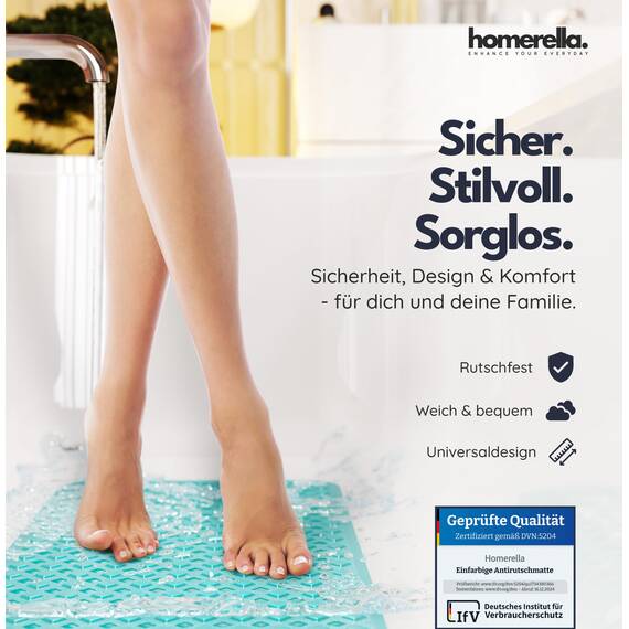 homerella® Badewannenmatte rutschfest 88x39cm, INKL. HAKEN, Rutschfeste Badematte BPA frei, Duschmatte rutschfest, Antirutschmatte Badewanne, Rutschmatte Badewanne, schimmelresistent&maschinenwaschbar