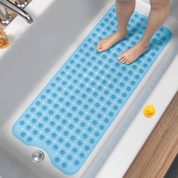 HITSLAM Badewannenmatte rutschfest, 101 x 40cm Extra Lange Antirutschmatte Badewanne, Duschmatte rutschfest BPA Frei, Schimmelresistent & Maschinenwaschbar Badematte, Blau