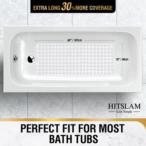 HITSLAM Badewannenmatte rutschfest, 101 x 40cm Extra Lange Antirutschmatte Badewanne, Duschmatte rutschfest BPA Frei, Schimmelresistent & Maschinenwaschbar Badematte, Transparent