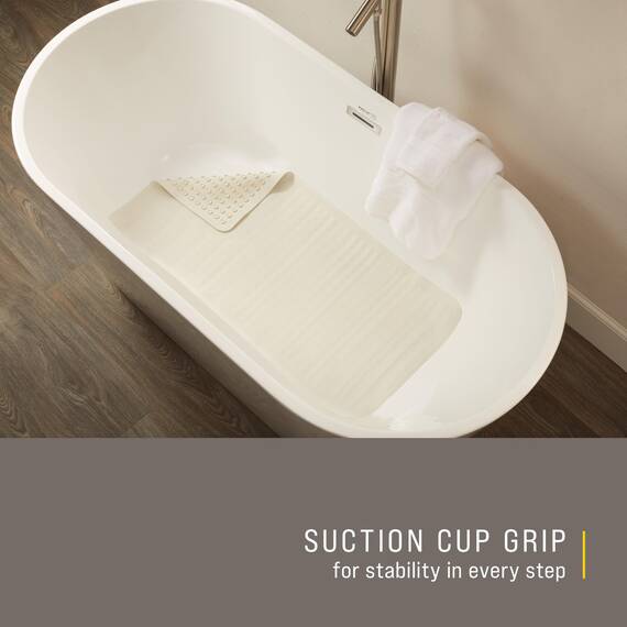 Rubbermaid Commercial Products Badewannen- und Duschmatte, 91,4 x 45,7 cm, weiß, extra lang, maschinenwaschbar, rutschfeste Badezimmermatte mit Saugnäpfen für Zuhause/Hotel/Dusche/Badewanne