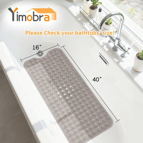 Yimobra Badewannenmatte, Extra Lang Badematte für Wanne 100 x 40 cm Anti-Rutsch mit Abflusslöchern, Saugnäpfen, Phthalatfrei, Latexfrei, BPA-frei und Maschinenwaschbar