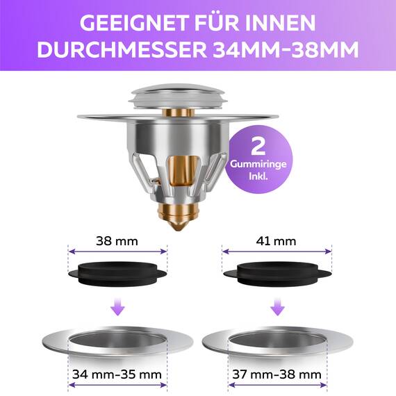 M. ROSENFELD HOME Abflussstopfen Waschbeckenstöpsel mit Sieb - Universal Waschbecken Verschluss Pop Up Abflussstöpsel aus Messing 34-38mm