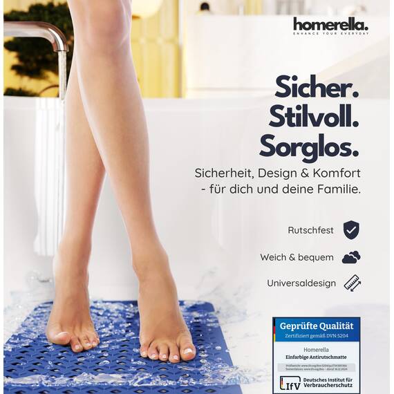 homerella® Badewannenmatte rutschfest 88x39cm, INKL. HAKEN, Rutschfeste Badematte BPA frei, Duschmatte rutschfest, Antirutschmatte Badewanne, Rutschmatte Badewanne, schimmelresistent&maschinenwaschbar