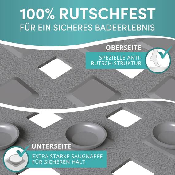 Engelbach® Badewannenmatte rutschfest Inkl. 2 Haken zum Trocknen 88x40cm - Antirutschmatte Badewanne 100% BPA-Frei - Badewanneneinlage schimmelresistent & maschinenwaschbar