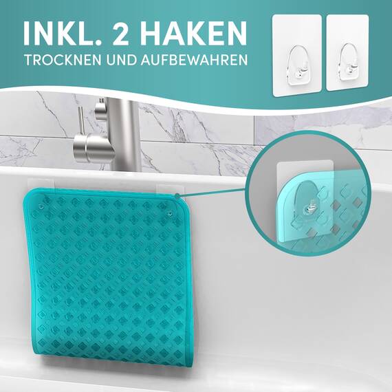 Engelbach® Badewannenmatte rutschfest Inkl. 2 Haken zum Trocknen 88x40cm - Badewanne Antirutschmatte 100% BPA-Frei - Badewanneneinlage schimmelresistent & maschinenwaschbar