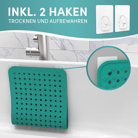 Engelbach® Badewannenmatte rutschfest Inkl. 2 Haken zum Trocknen 88x40cm - Badewanne Antirutschmatte 100% BPA-Frei - Badewanneneinlage schimmelresistent & maschinenwaschbar
