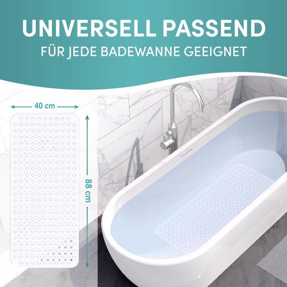 Engelbach® Badewannenmatte rutschfest Inkl. 2 Haken zum Trocknen 88x40cm - Antirutschmatte Badewanne 100% BPA-Frei - Badewanneneinlage schimmelresistent & maschinenwaschbar