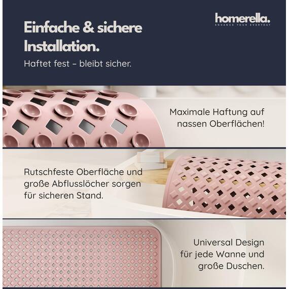 homerella® Badewannenmatte rutschfest 88x39cm, INKL. HAKEN, Rutschfeste Badematte BPA frei, Duschmatte rutschfest, Antirutschmatte Badewanne, Rutschmatte Badewanne, schimmelresistent&maschinenwaschbar