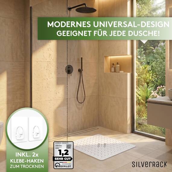 SilverRack - rutschfeste, BPA-freie Duschmatte 53 x 53 cm für Kinder, maschinenwaschbar und schimmelfrei (Weiß)