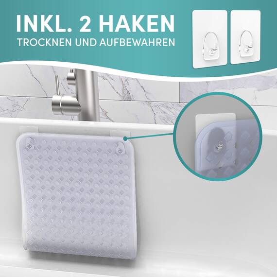 Engelbach® Badewannenmatte rutschfest Inkl. 2 Haken zum Trocknen 88x40cm - Antirutschmatte Badewanne 100% BPA-Frei - Badewanneneinlage schimmelresistent & maschinenwaschbar