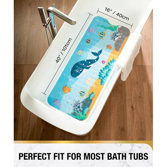 HITSLAM Badewannenmatte rutschfest Kinder, 101x40cm Extra Lange Antirutschmatte Badewanne Kinder, Duschmatte rutschfest Baby, Schimmelresistent & Maschinenwaschbar Badematte, Wal