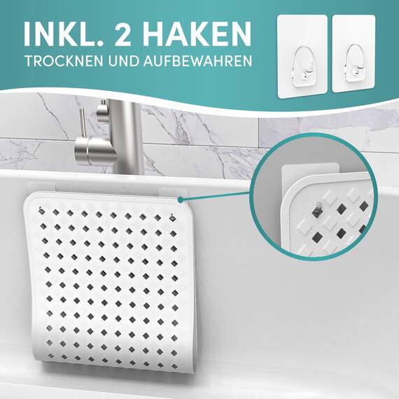 Engelbach® Badewannenmatte rutschfest Inkl. 2 Haken zum Trocknen 88x40cm - Antirutschmatte Badewanne 100% BPA-Frei - Badewanneneinlage schimmelresistent & maschinenwaschbar