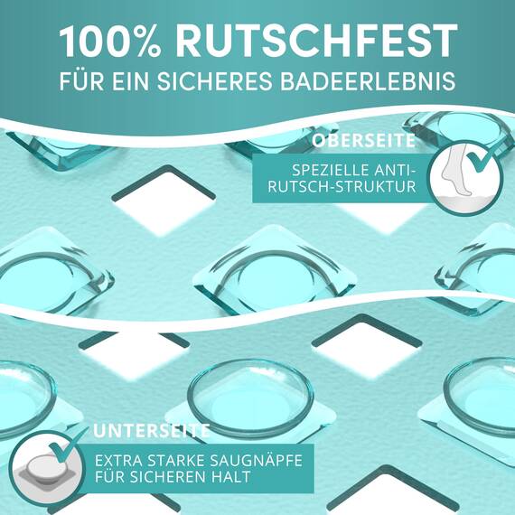 Engelbach® Badewannenmatte rutschfest Inkl. 2 Haken zum Trocknen 88x40cm - Badewanne Antirutschmatte 100% BPA-Frei - Badewanneneinlage schimmelresistent & maschinenwaschbar