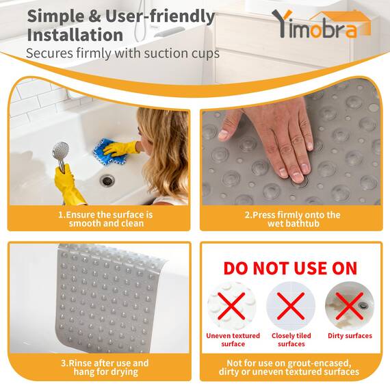 Yimobra Badewannenmatte, Extra Lang Badematte für Wanne 100 x 40 cm Anti-Rutsch mit Abflusslöchern, Saugnäpfen, Phthalatfrei, Latexfrei, BPA-frei und Maschinenwaschbar