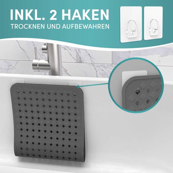 Engelbach® Badewannenmatte rutschfest Inkl. 2 Haken zum Trocknen 88x40cm - Antirutschmatte Badewanne 100% BPA-Frei - Badewanneneinlage schimmelresistent & maschinenwaschbar