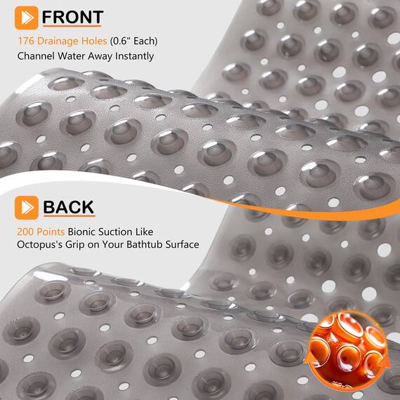 Yimobra Badewannenmatte, Extra Lang Badematte für Wanne 100 x 40 cm Anti-Rutsch mit Abflusslöchern, Saugnäpfen, Phthalatfrei, Latexfrei, BPA-frei und Maschinenwaschbar
