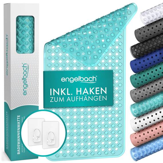Engelbach® Badewannenmatte rutschfest Inkl. 2 Haken zum Trocknen 88x40cm - Badewanne Antirutschmatte 100% BPA-Frei - Badewanneneinlage schimmelresistent & maschinenwaschbar