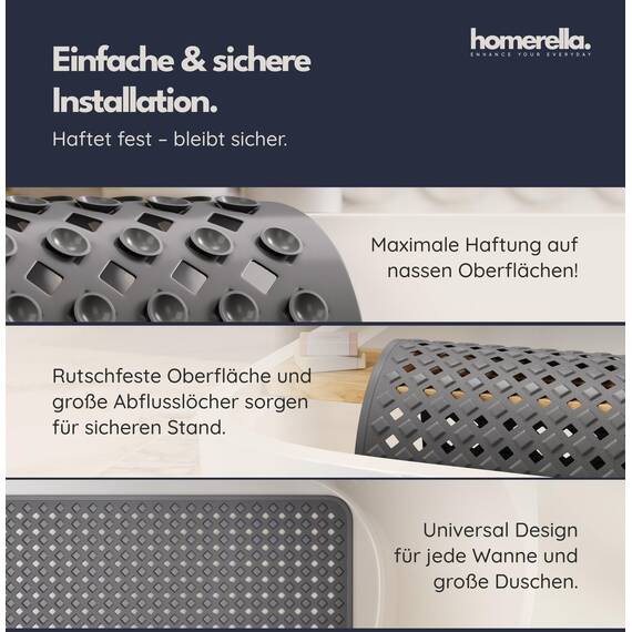 homerella® Badewannenmatte rutschfest 88x39cm, INKL. HAKEN, Rutschfeste Badematte BPA frei, Duschmatte rutschfest, Antirutschmatte Badewanne, Rutschmatte Badewanne, schimmelresistent&maschinenwaschbar