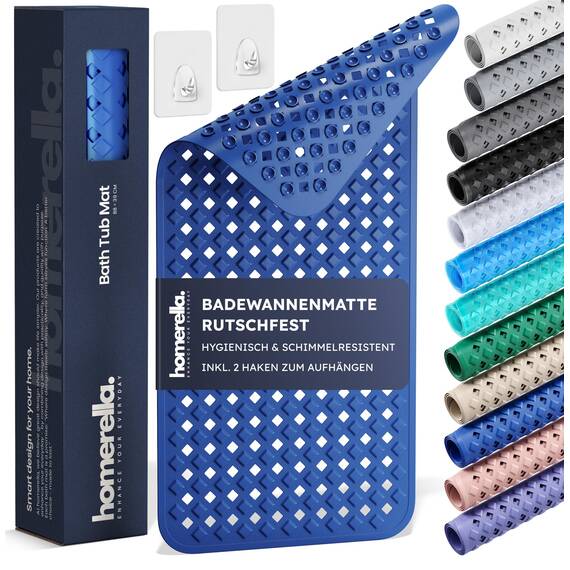 homerella® Badewannenmatte rutschfest 88x39cm, INKL. HAKEN, Rutschfeste Badematte BPA frei, Duschmatte rutschfest, Antirutschmatte Badewanne, Rutschmatte Badewanne, schimmelresistent&maschinenwaschbar