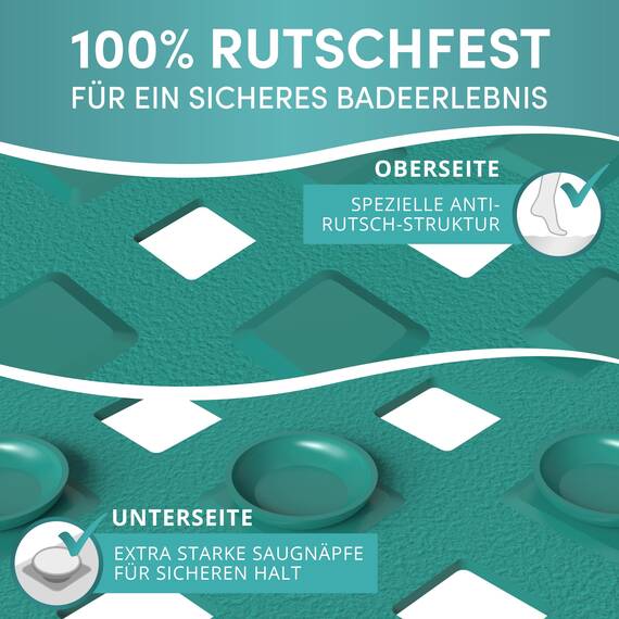Engelbach® Badewannenmatte rutschfest Inkl. 2 Haken zum Trocknen 88x40cm - Badewanne Antirutschmatte 100% BPA-Frei - Badewanneneinlage schimmelresistent & maschinenwaschbar