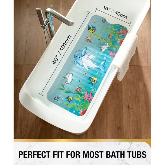 HITSLAM Badewannenmatte rutschfest Kinder, 101x40cm Extra Lange Antirutschmatte Badewanne Kinder, Duschmatte rutschfest Baby, Schimmelresistent & Maschinenwaschbar Badematte, Delfin