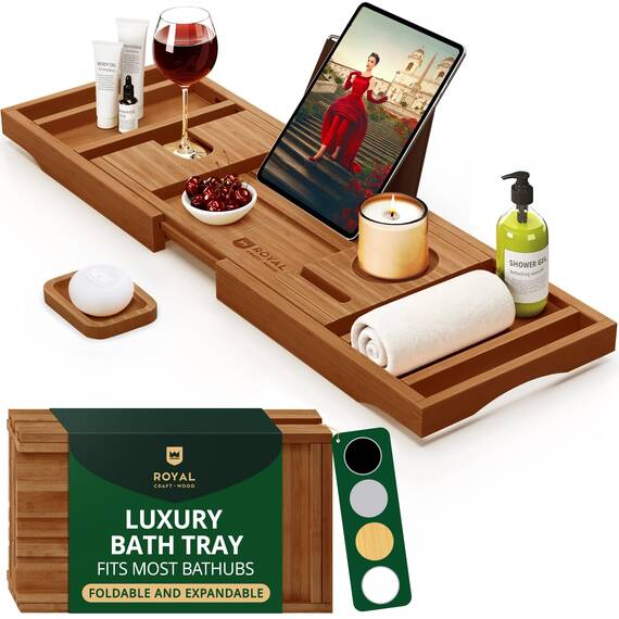 ROYAL CRAFT WOOD Badewannenablage aus Bambus, inkl. Seifenhalter, Braun