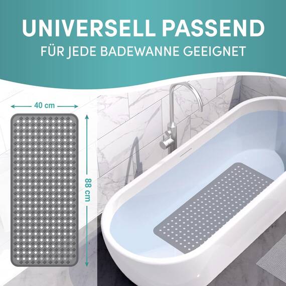 Engelbach® Badewannenmatte rutschfest Inkl. 2 Haken zum Trocknen 88x40cm - Antirutschmatte Badewanne 100% BPA-Frei - Badewanneneinlage schimmelresistent & maschinenwaschbar