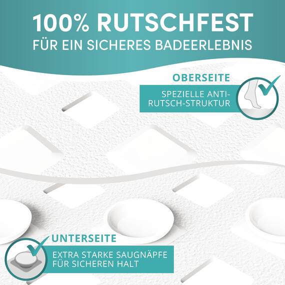 Engelbach® Badewannenmatte rutschfest Inkl. 2 Haken zum Trocknen 88x40cm - Antirutschmatte Badewanne 100% BPA-Frei - Badewanneneinlage schimmelresistent & maschinenwaschbar