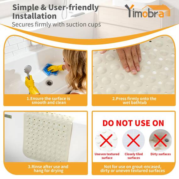 Yimobra Badewannenmatte, Extra Lang Badematte für Wanne 100 x 40 cm Anti-Rutsch mit Abflusslöchern, Saugnäpfen, Phthalatfrei, Latexfrei, BPA-frei und Maschinenwaschbar