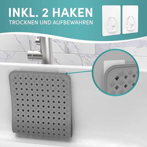 Engelbach® Badewannenmatte rutschfest Inkl. 2 Haken zum Trocknen 88x40cm - Antirutschmatte Badewanne 100% BPA-Frei - Badewanneneinlage schimmelresistent & maschinenwaschbar