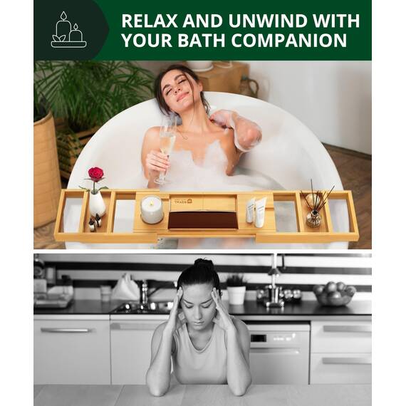 ROYAL CRAFT WOOD Premium Faltbares Badewannentablett – Holz-Badetablett für Badewanne, Bambusregal, erweiterbare Badewannentischtabletts, Badewanne & Badezimmerzubehör für neues Zuhause & Muttertag
